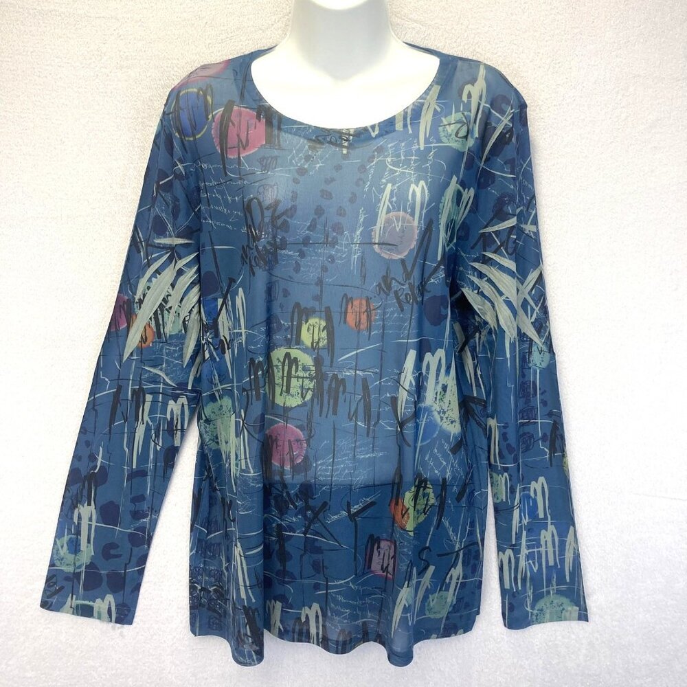 Inoah Mesh Shirt Womens XL‎ Sheer Lightweight Abstract Art to Wear Top